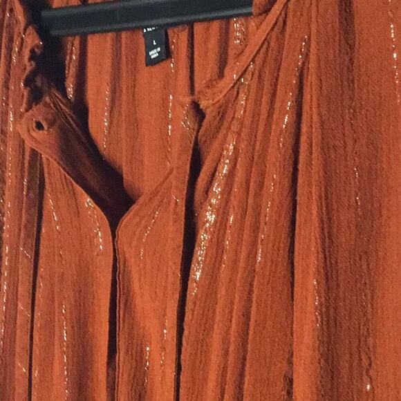 A.N.A Rust Brown Peasant Style Woman's Top Size Large - Picture 6 of 7